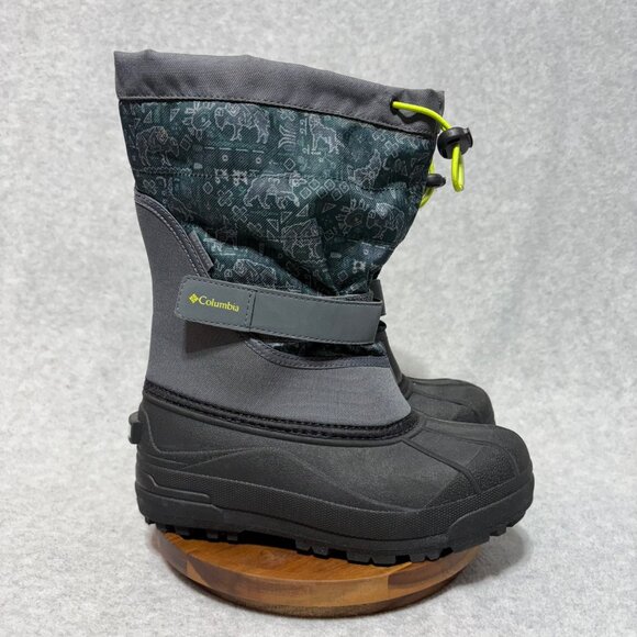 Columbia Kids Boots Size 4 Powderbug Winter Snow Green Gray Waterproof - Picture 1 of 10